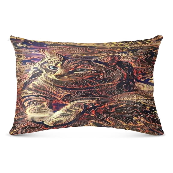Pillow CaseCosmic Cat in Vibrant Patterns Pattern Whimsy Case standard size/King size/Queen Size