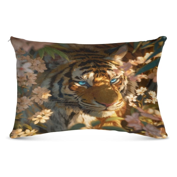 Pillow CaseGolden Floral Tiger Gaze Pattern Whimsy Case standard size/King size/Queen Size