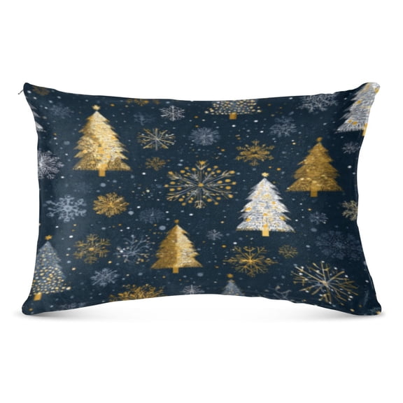 Pillow CaseNavy Gold Tree Snowy Fest Pattern Whimsy Case standard size/King size/Queen Size