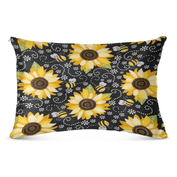 Pillow CaseSunflower Bee Noir Pattern Whimsy Case standard size/King size/Queen Size