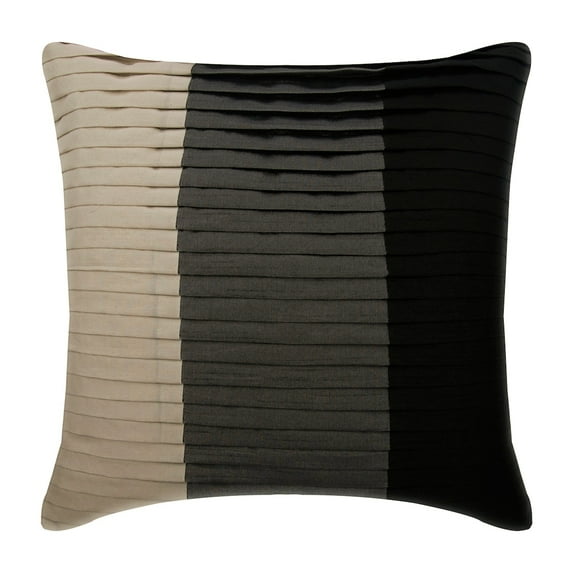 Pillow Cases, Black Pillow Shams, Color Block & Pintucks Pillow Shams, 24x24 inch (60x60 cm) Pillow Shams, Square Silk Pillow Sham, Contemporary Pillow Shams, Striped - Dark Secret
