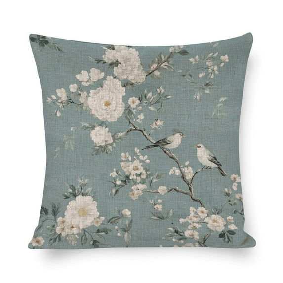Pillow Cases Blue Green Taupe Floral And Bird-7 Throw Pillow Cover Floral Bird Watercolor Design Cooling Pillowcase 16"x16" Gifts for Home Decor
