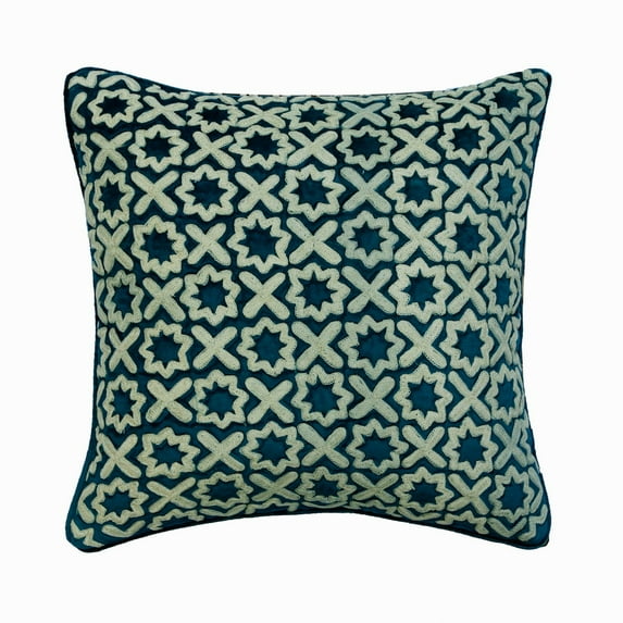 Pillow Cases, Decorative Blue 14"x14" (35x35 cm) Throw Pillows For Couch, Velvet Lattice & Trellis, Boucle Embroidery Cushion Cover, Geometric Pattern Art Deco Style - Alston