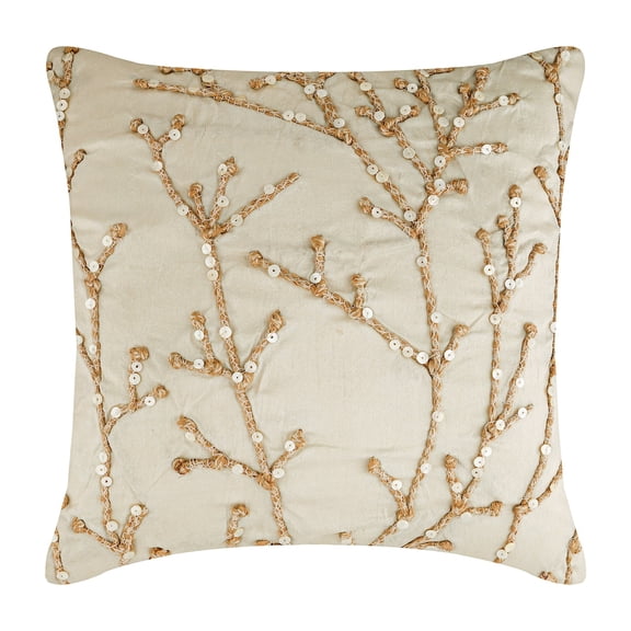 Pillow Cases, Ivory Pillow Shams, Jute Willow Pillow Shams, 24x24 inch (60x60 cm) Pillow Shams, Square Silk Pillow Shams, Pillow Shams, Contemporary Style, Floral - Jute Willow
