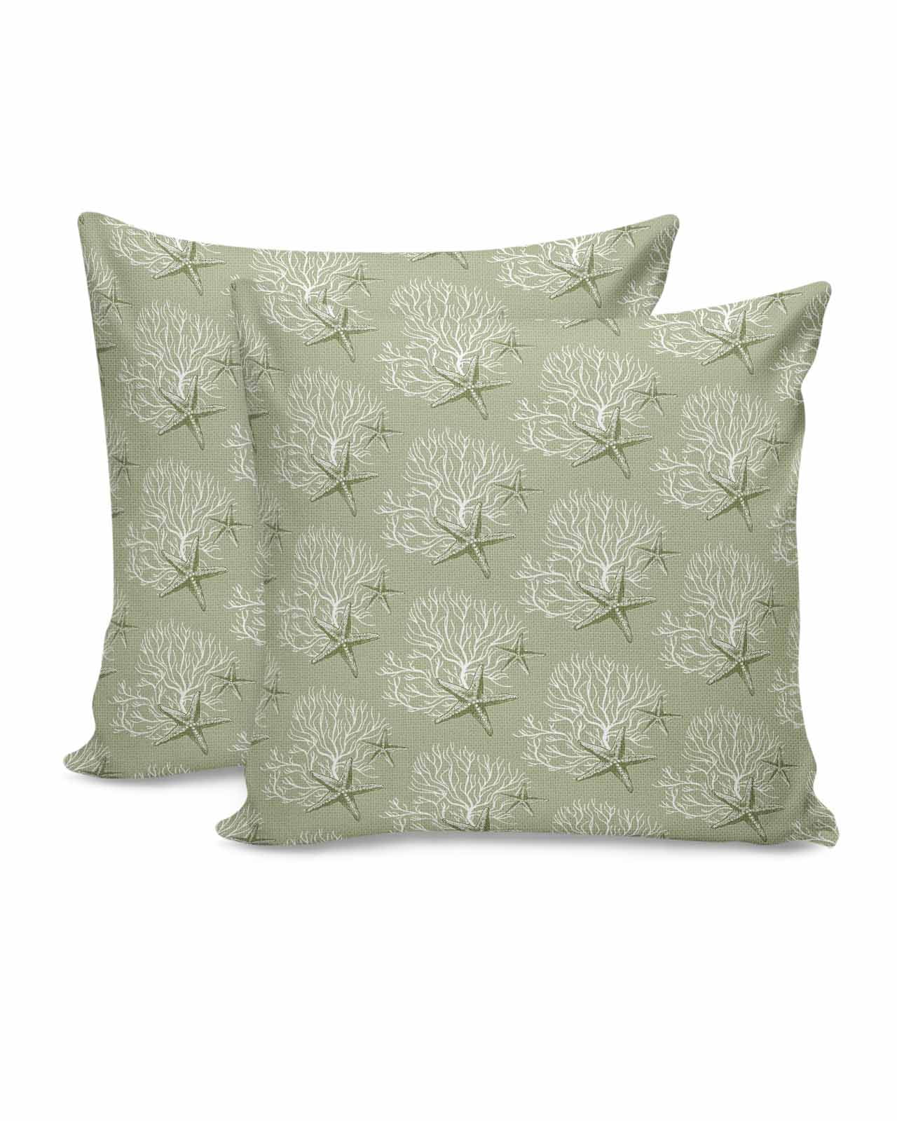 Pillow Cases Linen Pillow Shams Ocean Coral Starfish Sage Green Pillow