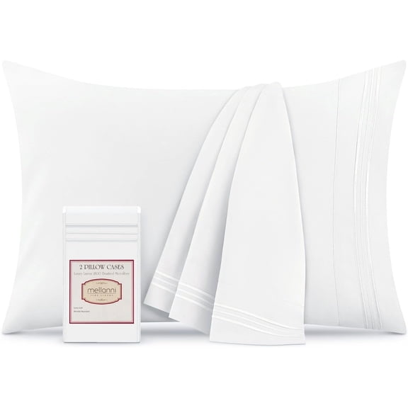 Pillow Cases - Luxury, Extra Soft, Cooling Pillow Covers - 2 PC Iconic Collection Pillowcases - Envelope Closure (Standard/Queen 20" x 30", White)