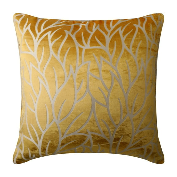 Pillow Cases, Mimosa Yellow Pillow Cover, Floral Throw Pillow Cover, 12x12 inch (30x30 cm) Pillow Cover, Burnout Velvet Square Pillow Cover, Leaf Design, Modern - Mimosa Yellow Leaves