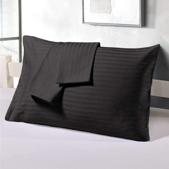 2 Piece Luxury Pillow Cases, 400 Thread Count, 100% Egyptian Cotton, Soft and Luxury - Queen Size ( 20" x 30" ) - Dark Gray Stripe