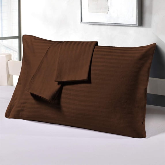 2 Piece Luxury Pillow Cases, 400 Thread Count, 100% Egyptian Cotton, Soft and Luxury - King / Cal King ( 20" x 40" ) - Chocolate Stripe