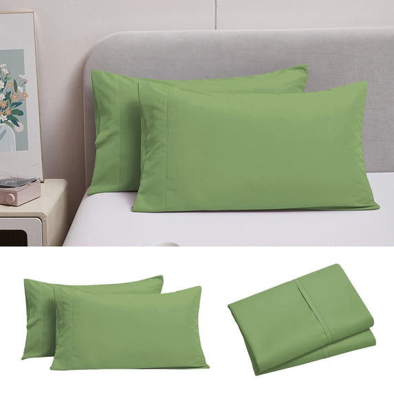 Pillow Cases, Green Brushed Microfiber Polyester Pillow Covers with Closure, Shrinkage and Fade Resistant, Soft Bedding Pillowcase Set for Home Use