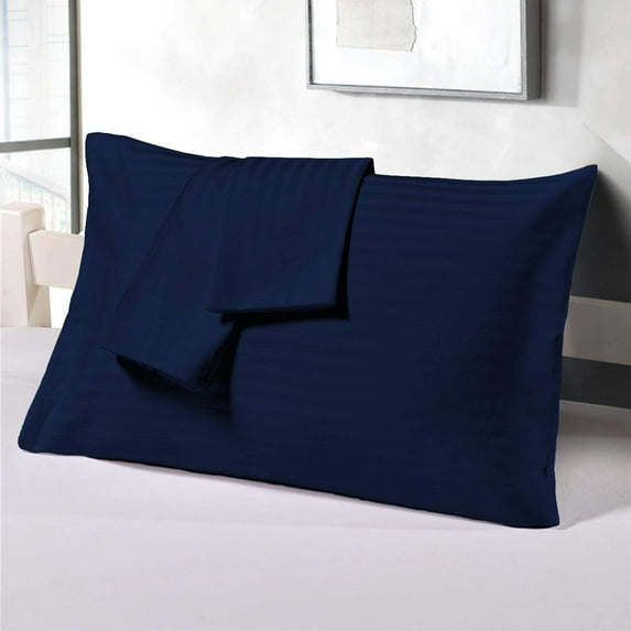 Pillow Cases Pack of 4 100% Egyptian Cotton , Soft and Luxury, Envelope Closure Bed Pillow Covers, Super Soft and Comfy 26" x 26" Inch - Navy Blue Stripe