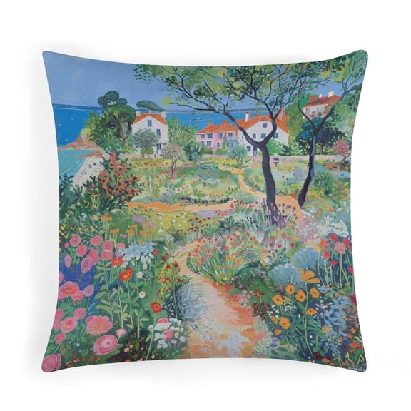 Pillow Cases Seaside Scenes Throw Pillow Covers Modern Farmhouse Neutral Decorative Pillowcases Linen Cushion Case Country Road Farm House Throw Pillows Cover for Couch Bed Home Decor 16"x16"