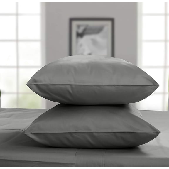 Pillow Cases Standard Size | 1200 Thread Count Supima Pillow Covers, Luxury Smooth Solid Sateen | Dark Grey