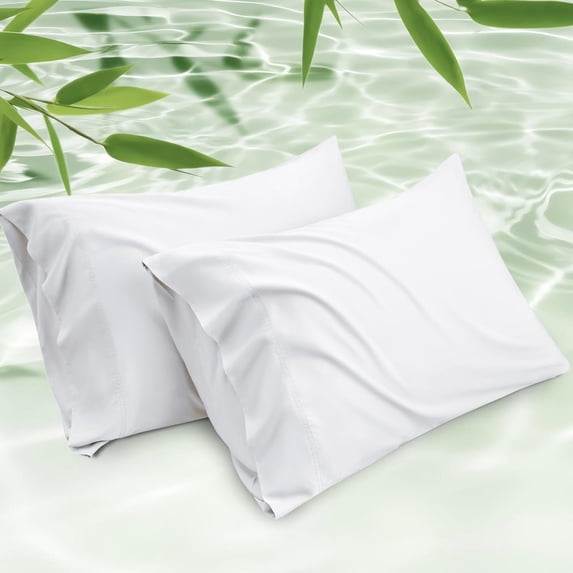 Pillow Cases Standard Size 2 Pack, Bamboo Rayon with Envelope Closure, Cooling Breathable Pillow Cover for Hot Sleeper & Night Sweats, 20x26 inch, White