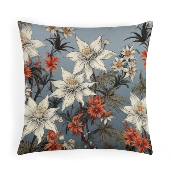 Pillow Cases Swiss Edelweiss Alpine Flowers Modern Sofa Throw Pillow Cover 16"x16" Decoration for Sofa Couch Nature Flower Bed Throw Pillows