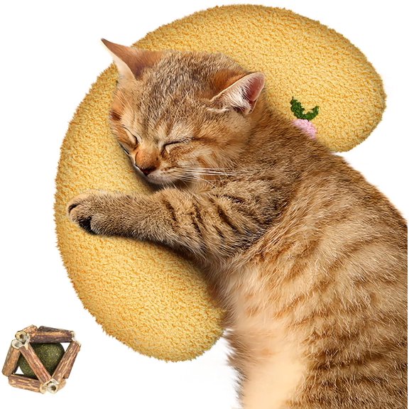 PUKOKAL Ultra Soft Fluffy Small U-Shaped Calming Pet Pillow for Cats, Yellow