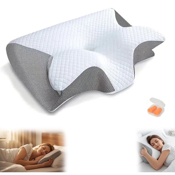 Pillow, Cervical Pillow, Neck Pillow for Sleeping, Pillow for Neck Pain Relief, 15° Concave for Pain Relief, Odorless, Pressure-Relieving Memory Foam, Orthopedic Pillow for All Sleepers (Gray)
