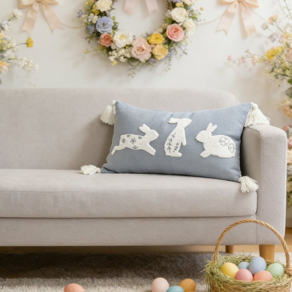 Pillow Clearance! YZEGDCH Easter Bunny Throw Pillow Covers 18"x18" Spring Holiday Decor Throw Cushion Case for Sofa Home Decoration Easter Gift