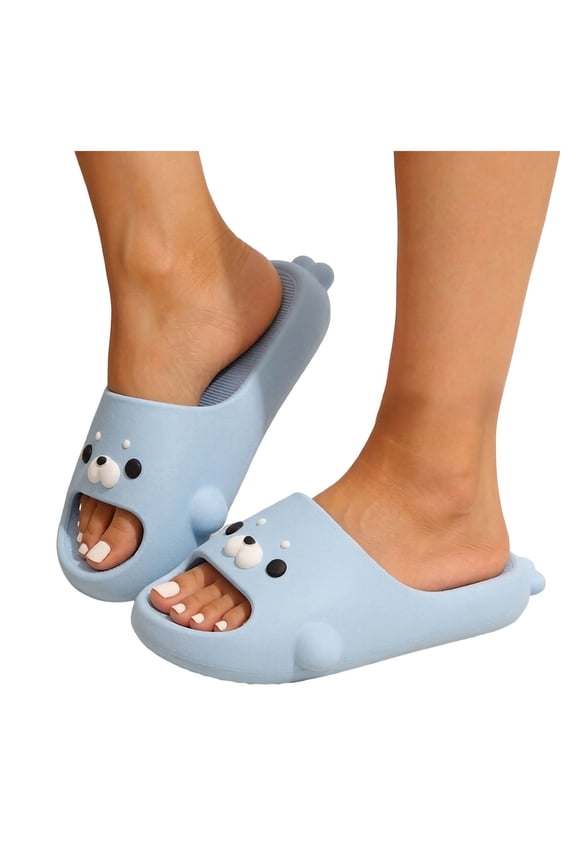 Pillow Cloud Slides for Women Unisex EVA Soft Thick Sole Slip on House Shoes Cute Cartoon Animal Slip on Sandals for Beach Spa Home Blue Size 6.5