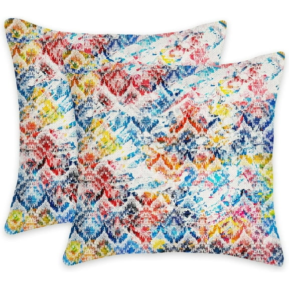 Pillow Cover 18x18 Inch Home Decor Geometric Texture Pattern with Watercolor Effect Throw Pillow Case Cushion Cover for Sofa Couch(18x18, Geometric Color tie Dyeing)