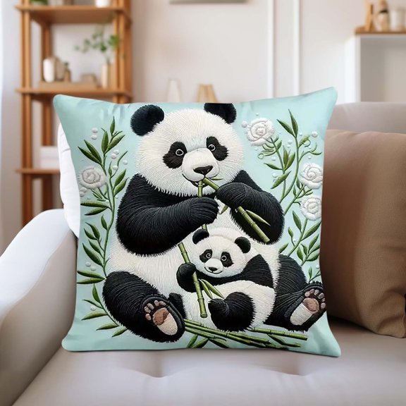 Pillow Cover 18x18 Winter Panda Pattern , Holiday Decor for Sofa & Bed, Cute Christmas Cushion Case
