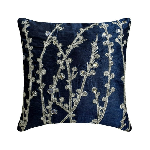 Pillow Cover 24x24 Navy, Designer Navy Blue Shams, Willow Design Willow Pillow Shams, 24x24 inch (60x60 cm) Pillow Shams, Square Silk Pillow Sham, Contemporary - Navy Blue Willow