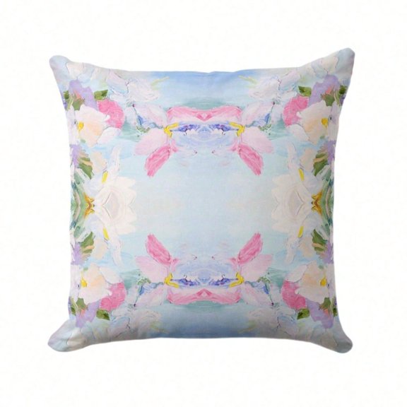 [Pillow Cover]Abstract Iris Throw Pillow Cover, Modern Floral Print, Sky Blue Pink Green