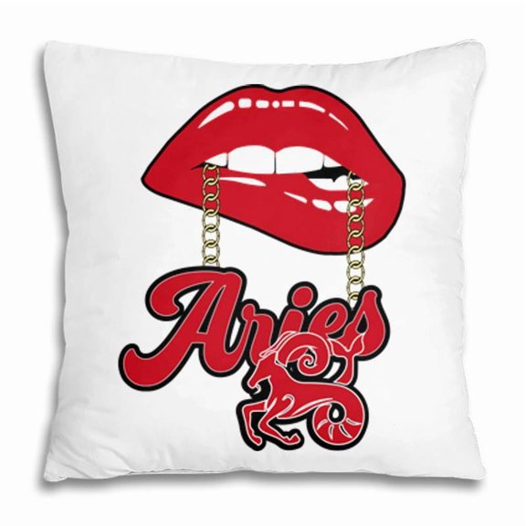 Pillow Cover - Aries Girls Impression Red Color Lip Gift Birthday Gift Pillow