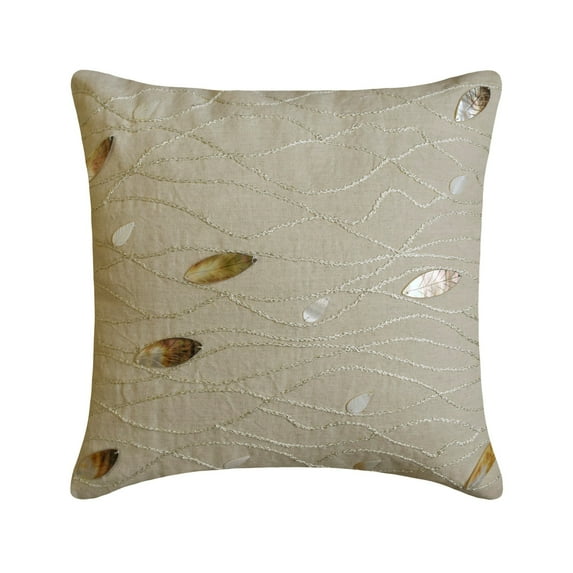 Pillow Cover Beige 18x18 inch (45x45 cm), Ecru Decorative Pillow Cover, Vintage Mother Of Pearls Pillow Cover, 18x18 inch (45x45 cm) Throw Pillow Cover, Linen, French - Vintage Season