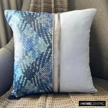 Pillow Cover, Blue Pillow Case&nbsp;Cover, 16x16 inch (40x40 cm) Linen & Faux Leather Cushion Cover, Pillow Covers with Patchwork Patterned, Modern Style Pillow - Sky Half Tone