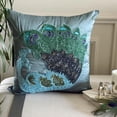 thumbnail image 1 of Pillow Cover, Blue Pillow case, Multicolor Beaded Peacock Pillow Cover, 18x18 inch (45x45 cm) Throw Pillow Cover, Square Silk Throw Pillow Cover, Floral, Traditional - Dancing Peacock, 1 of 12
