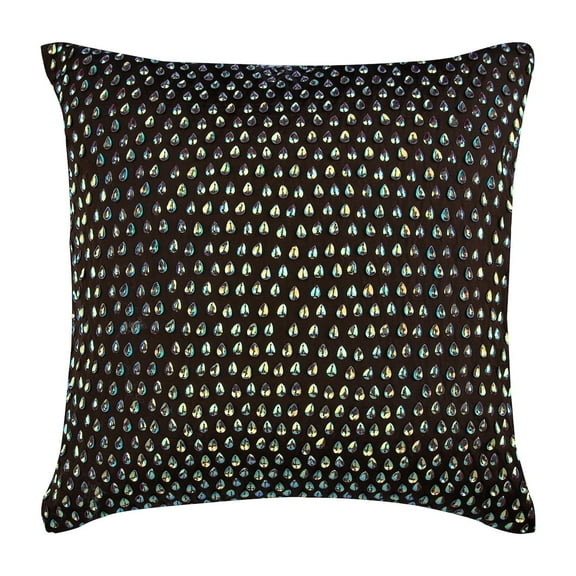 Pillow Cover, Brown Decorative Pillow Case Cover 16x16 inch (40x40 cm), Taffeta Throw Pillow Covers, Abstract, Peacock, Art Deco, Pattern, 3D, Sequins Embellished - Persian Peacock