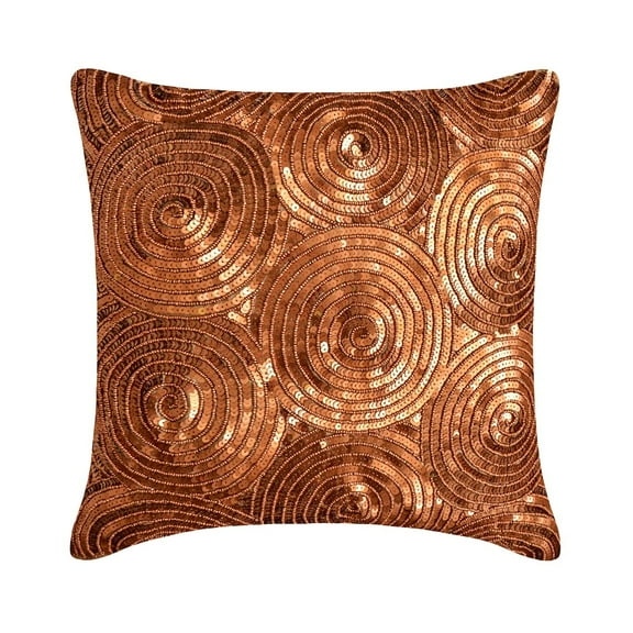 Pillow Cover, Copper Pillow Cover 16x16 inch (40x40 cm), casual sofa Pillow, Chinese Pillow Case, Silk Throw Pillow Couch, Circles Dots, Illusion, Sequins Embellished - Copper Swirls