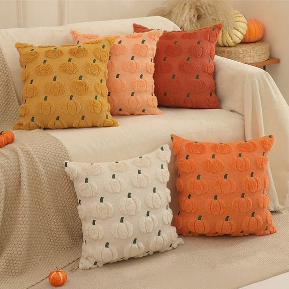 Pillow Cover Cushion, Pumpkin Festival Decoration Sofa Pillowcase with Hidden Zipper, Hygienic Quilted Velvet Fabric for Easy Maintenance and Comfort, Topliu
