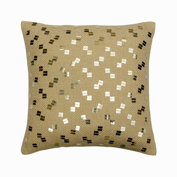 Pillow Cover, Decorative Beige 12"x12" (30x30 cm) Throw Pillows For Couch, Burlap Sequins Cushion Cover, Solid Color Pattern Conetemporary Style - Check It Out