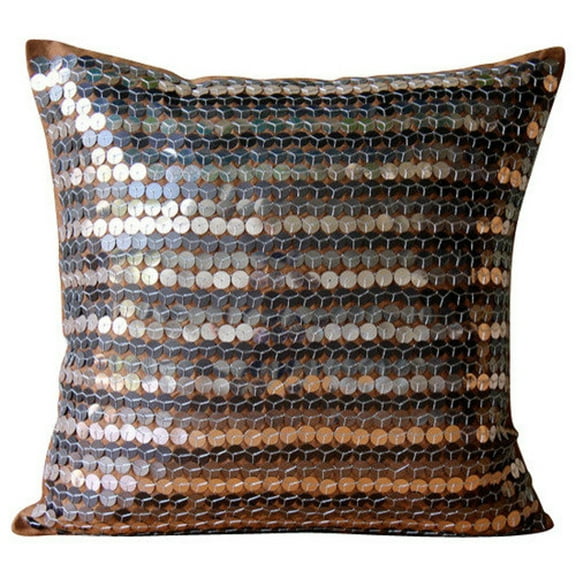 Pillow Cover, Decorative Brown Zippered Pillow Covers 16x16 inch (40x40 cm), Silk Accent Pillow Covers, Circles & Dots, Dotted, Sequins Embellished, Modern Couch Throw - Metal Maze