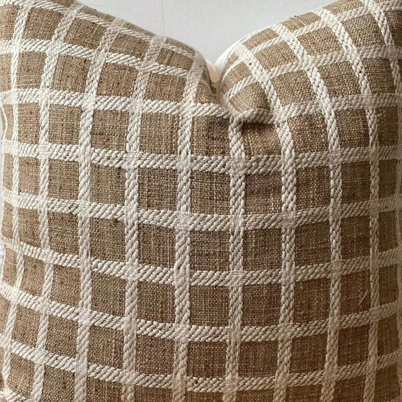 [Pillow Cover]Designer Modern Woven Check Windowpane Pillow Cover Light Brown Camel Cream Textured
