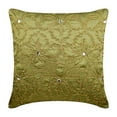 thumbnail image 1 of Pillow Cover, Earthy Green Designer Pillow Covers 16x16 inch (40x40 cm), Silk Pillowcase&nbsp;With Zipper, Nature & Floral, Zardozi, Crystal, Traditional Accent Throw&nbsp; - Flower Jewel, 1 of 3