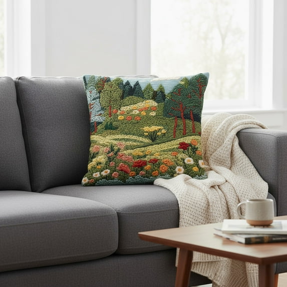 Pillow Cover Embroidered Design Polyester Decorative Pillow Case Home Decor Cushion Cover Cat Pattern Seasonal Themes Living Room Bedroom Decoration 18x18 Inches