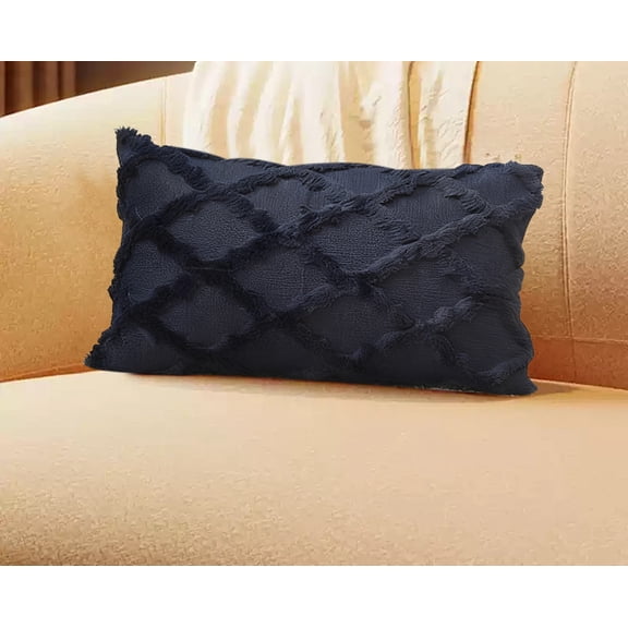 Pillow Cover - Fluffy Striped Cushion Case Soft Fuzzy Material Geometric Pattern for Sofa Chair or Bed Decor, 11.8 x 19.7 in, (Navy), JASKFLY