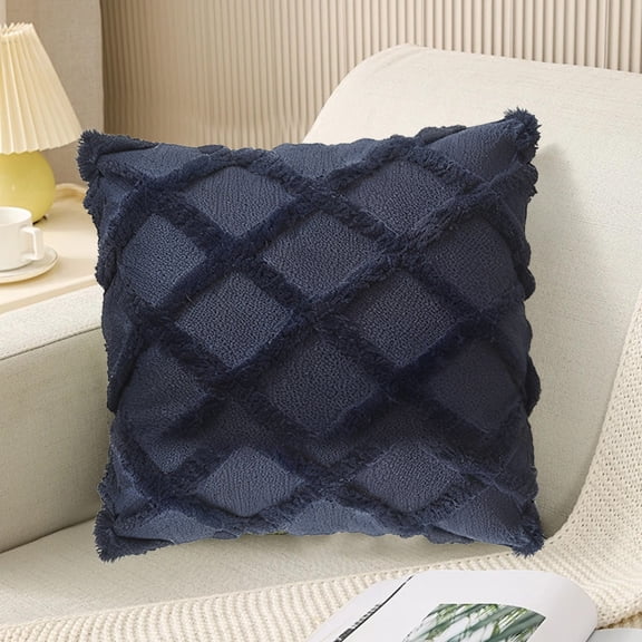 Pillow Cover - Fluffy Striped Cushion Case Soft Fuzzy Material Geometric Pattern for Sofa Chair or Bed Decor, 11.8 x 19.7 in, (Navy), JASKFLY