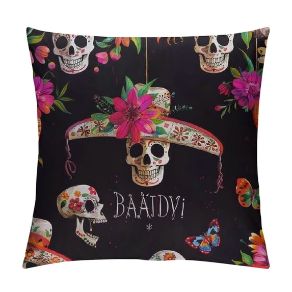 Pillow Cover,Funny Flower Skull Design
