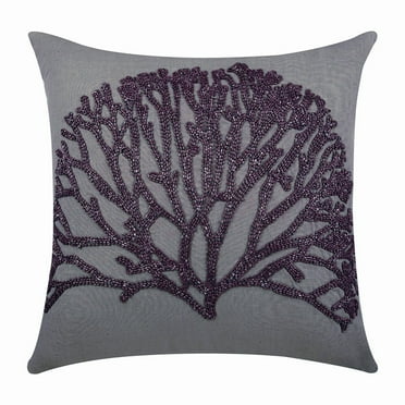 Pillow Cover, Grey Pillow Covers 16x16 inch (40x40 cm), Linen Decorative Pillow Covers, Nature & Floral, Tree, Beaded, Modern Pillow Covers For Couch - Faraway Tree