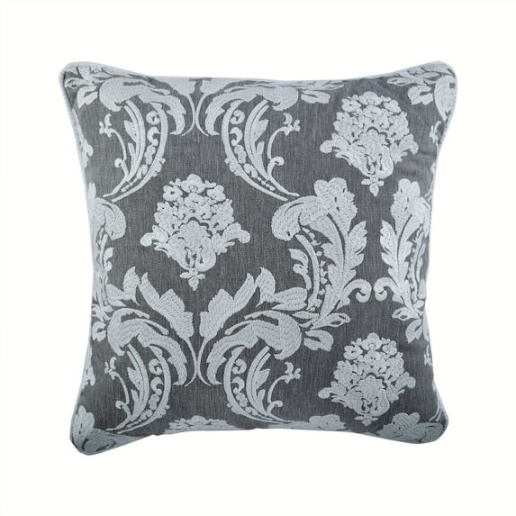 Pillow Cover, Grey Victorian Damask Couch Cushion Covers 18 x 18 Pillow Covers Cotton Embroidered Pillows, Grey Pillow Covers 18x18 inch (45x45 cm) - Victorian Beauty