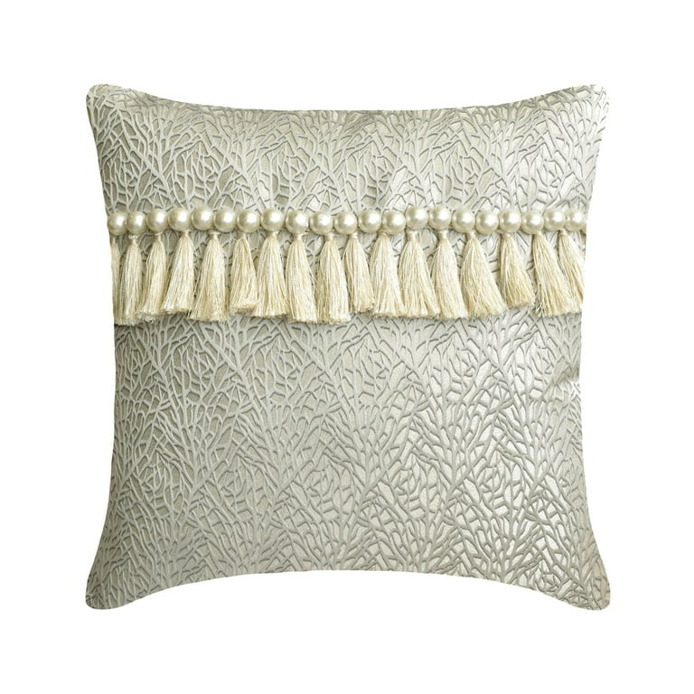 Pillow Cover Ivory Silver 12 x12 30x30 cm Pillow Covers Silk Pearls Tassels Throw Pillows For Sofa Abstract Pattern Art Deco Style Palais Royale Walmart
