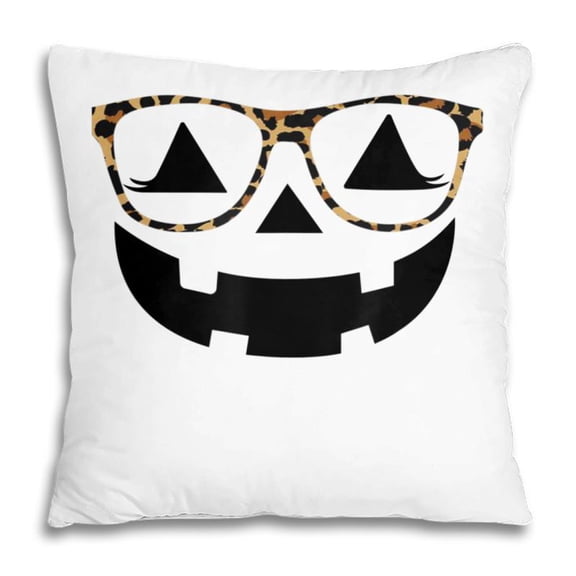 Pillow Cover - Jack Olantern Halloween Pumpkin Lashes With Leopard Glasses Pillow