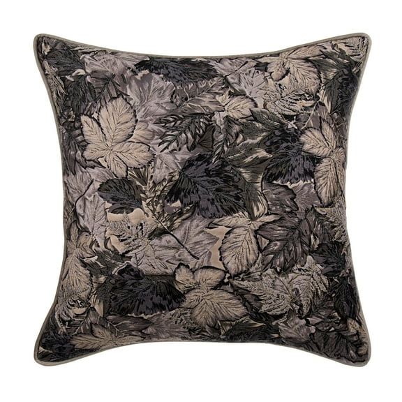 Pillow Cover, Maple Leaf Pillows Cover, 22x22 inch (55x55 cm) Satin Pillowcase, Square Grey Quilted with Zardosi Embroidery Throw Pillows Cover, Modern Style, Floral - Maple Glory