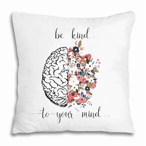 Pillow Cover - Mental Health Matters Be Kind To Your Mind Floral Brain Pillow