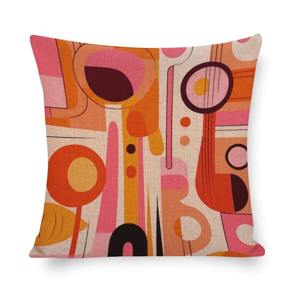 Pillow Cover Mid Century Modern Abstract Pattern Pink Orange Accent Pattern Decorative Throw Pillow Covers Simple Geometric Throw Pillowcases 16"x16" Decorative Couch Pillow Cover for Sofa