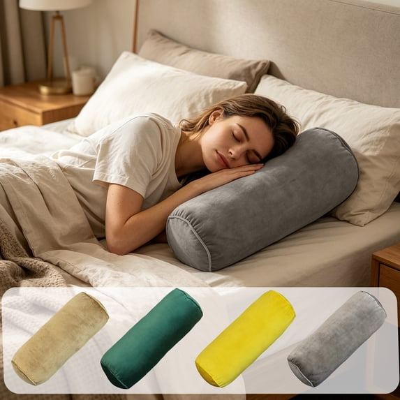 Pillow Cover Neck Roll Round Cylindrical 5.9x15.7 Inch Pillowcase with Zipper Solid Color Textured Fabric Cushion Cover for Bedroom Living Room Sofa Home Decor by PALIFEUR